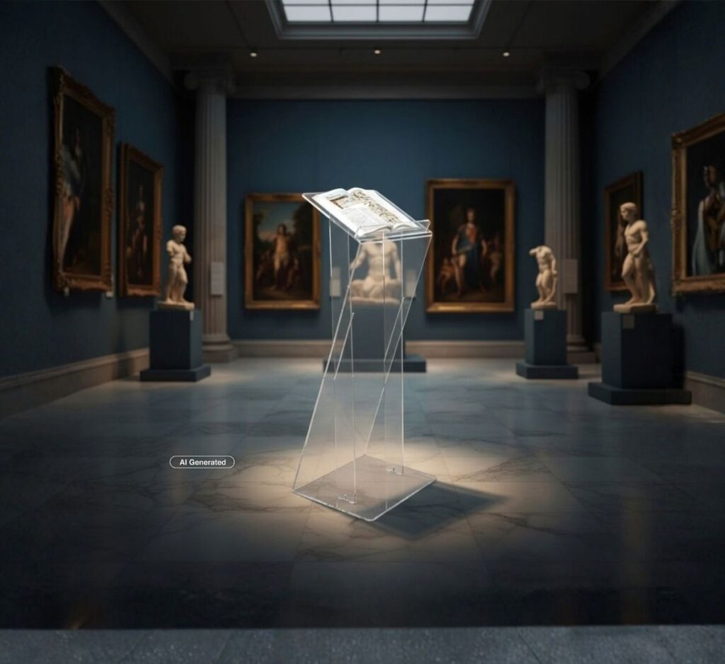 podio leggio per esposizione tomo storico in un museo