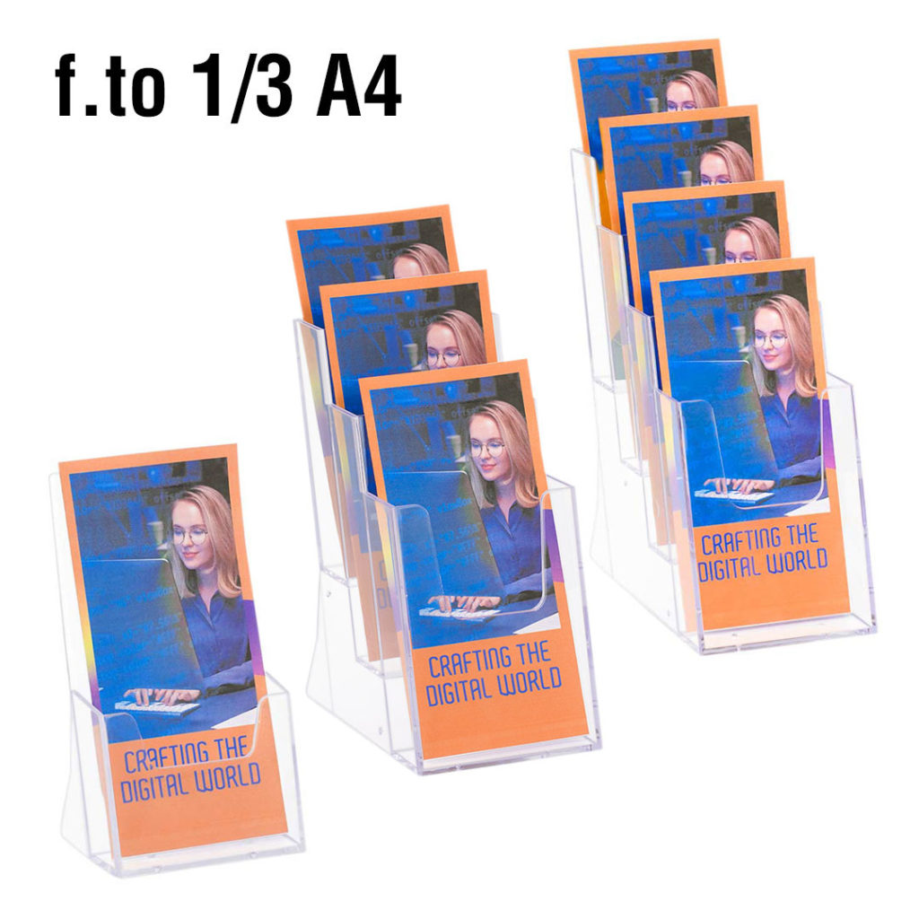 porta depliant da tavolo formato 1/3 a4 in acrilico