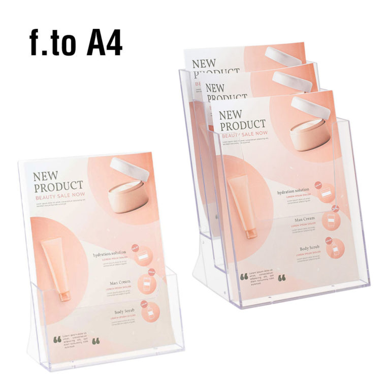 2 modelli di porta depliant da banco per cataloghi e brochure formato a4