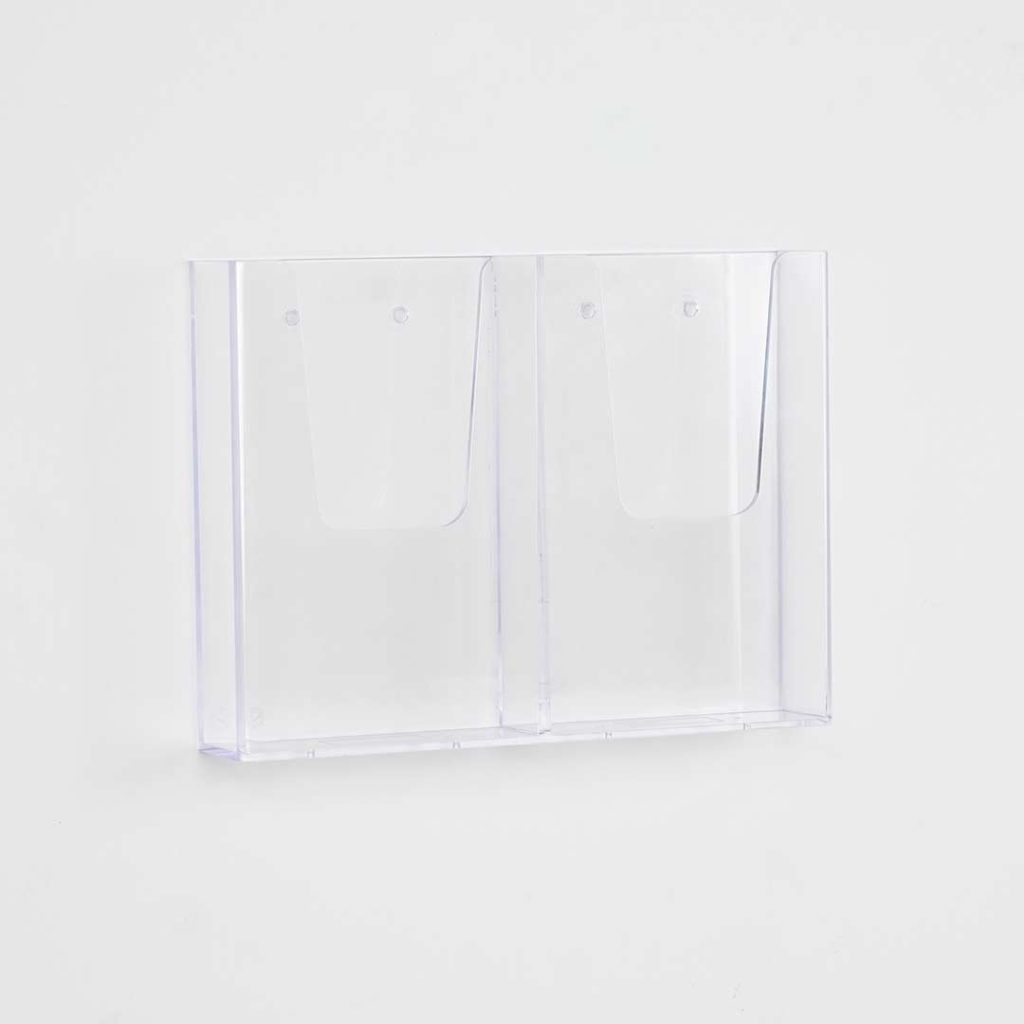 porta volantini da parete in acrilico con due tasche affiancate
