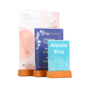 porta avvisi in acrilico con base in legno A4, A5, A6