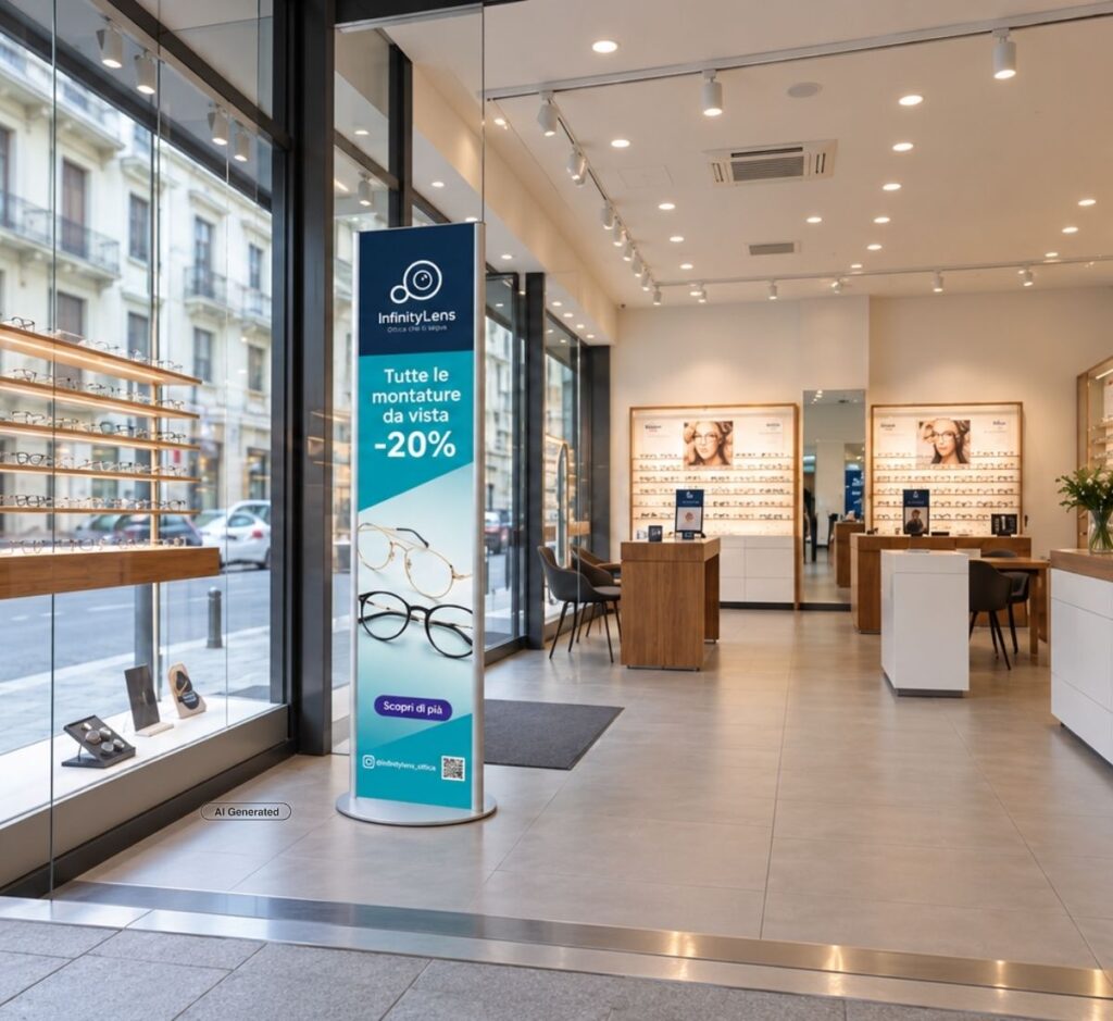 totem pubblicitario personalizzato usato in negozio