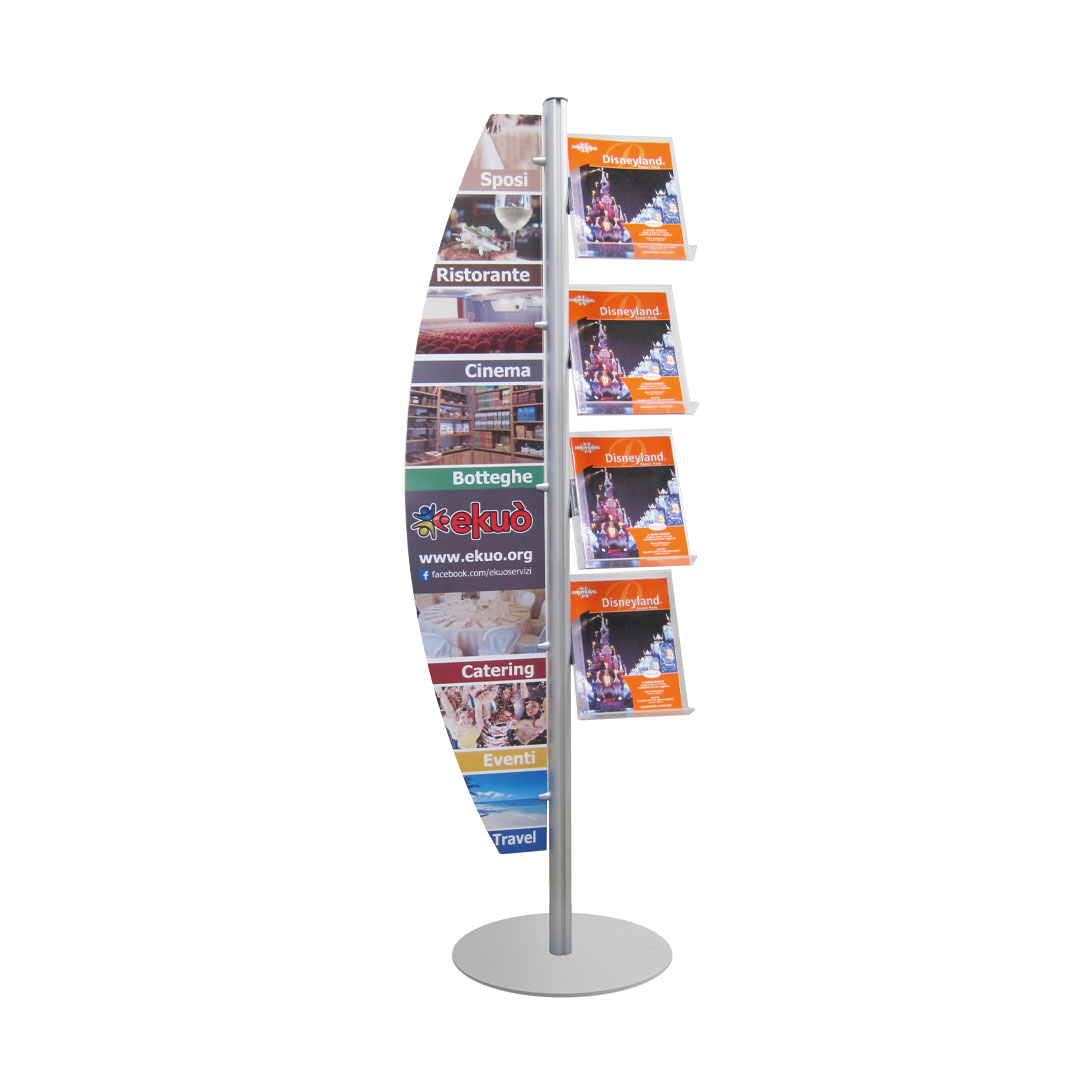 espositore con 4 ripiani e vela personalizzabile