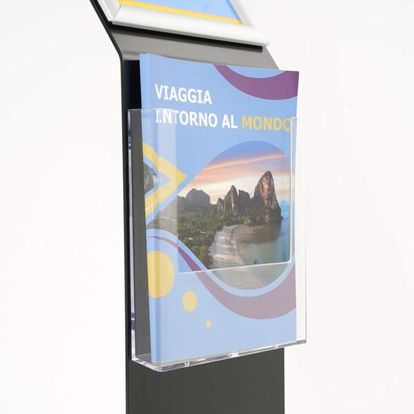 LGG18-P-MN-leggio-nero-da-terra-con-cornice-a-scatto-e-porta-depliant-A4