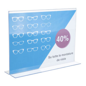 Porta avvisi in plexiglass bifacciale con base a T