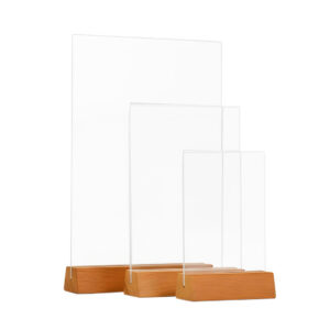 Porta avvisi A4, A5 e A6 in plexiglass con base in legno