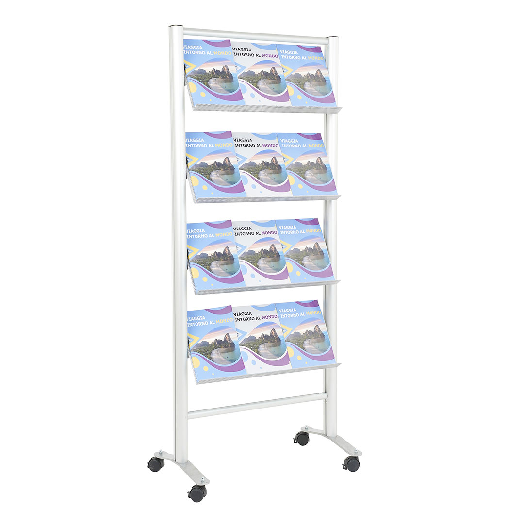 espositore porta depliant con scaffali