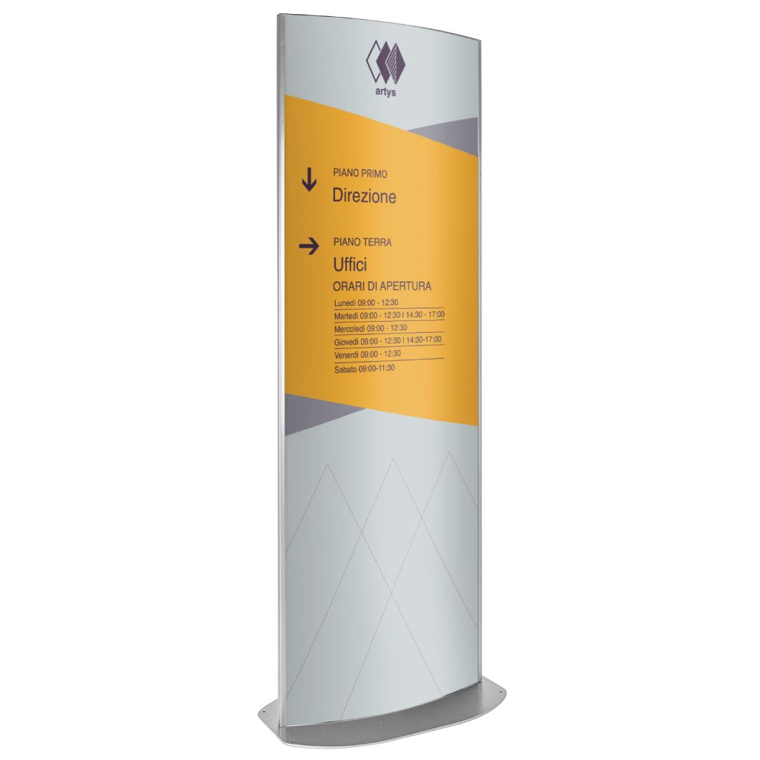 totem per interni con grafica bifacciale