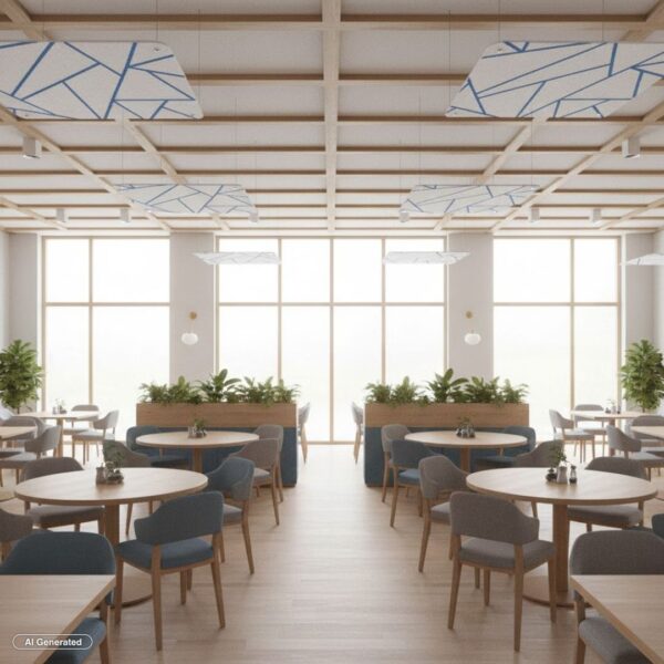 ristorante con pannelli fonoassorbenti da soffitto personalizzati