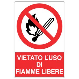 Cartello in alluminio "Vietato l'uso di fiamme libere"