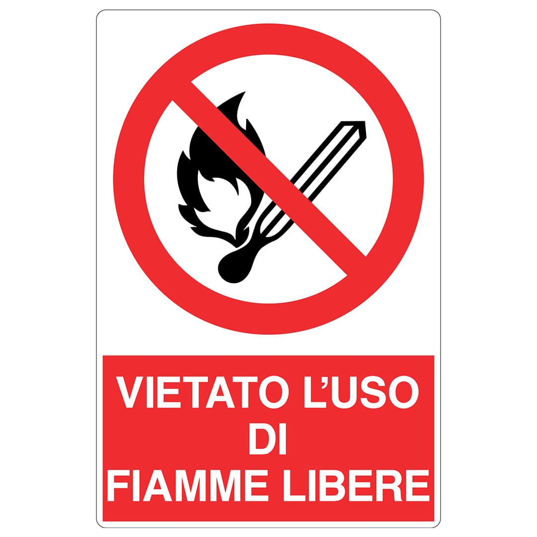 Cartello in alluminio Vietato l'uso di fiamme libere