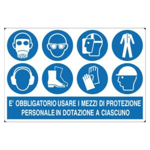 Cartello in alluminio "È obbligatorio usare mezzi di protezione"