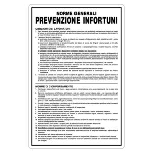 Cartello in alluminio"Norme generali prevenzione infortuni"