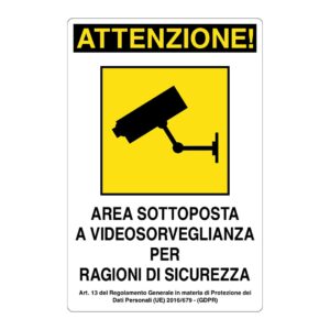 Cartello in alluminio "Area sottoposta a videosorveglianza"