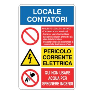 Cartello in alluminio "Locale contatori"+Divieti/Pericoli