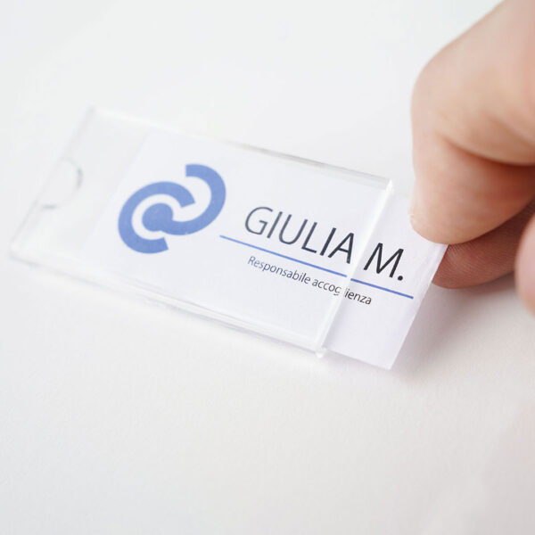 targhetta porta nome trasparente con grafica intercambiabile