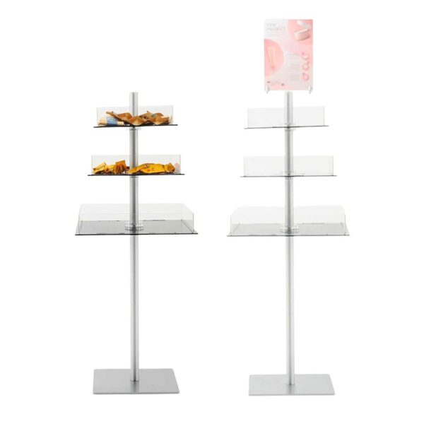 espositore con 3 ripiani in plexiglass