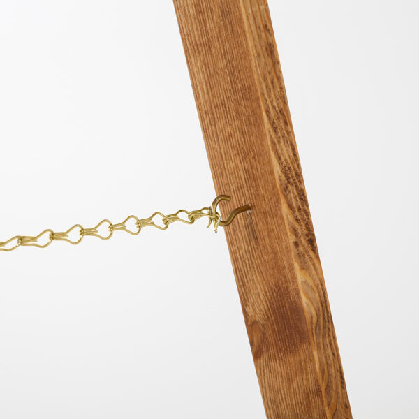 cavalletto con gancio per catena per apertura cavalletto in legno porta corncie