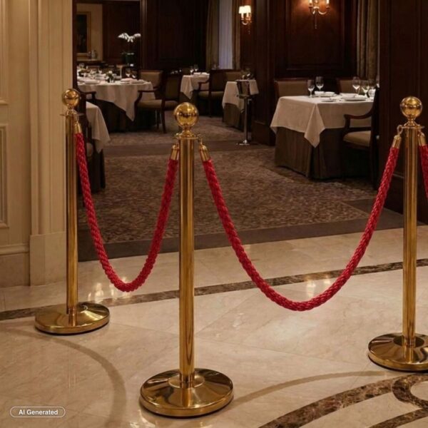 colonnine segnapercorso con cordone rosso concatenate entrata sala da pranzo ristorante