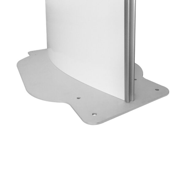 dettaglio base in metallo totem autoportante con grafica intercambiabile